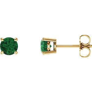 14K Yellow 5 mm Round Lab-Grown Emerald Earrings  - 1874:70183:P