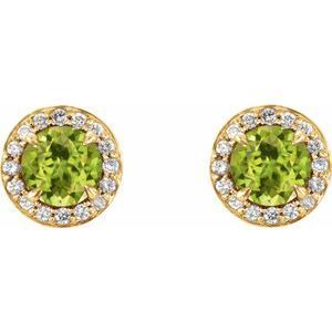 14K Yellow 5 mm Round Peridot & 1/8 CTW Diamond Earrings - 86458:6026:P