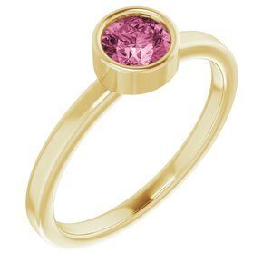 14K Yellow 5 mm Round Pink Tourmaline Ring - 71806:6140:P