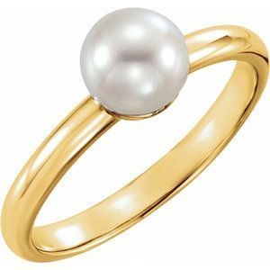 14K Yellow 6.5-7.0mm Freshwater Cultured Pearl Ring - 6470:6000:P