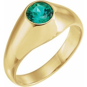 14K Yellow 6.5 mm Round Lab-Grown Emerald Ring - 9422:100:P