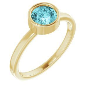 14K Yellow 6 mm Round Blue Zircon Ring - 71806:627:P