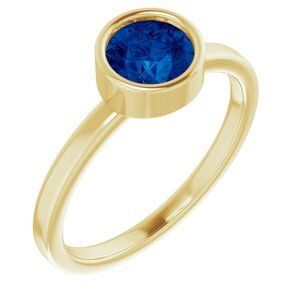 14K Yellow 6 mm Round Lab-Grown Blue Sapphire Ring - 71806:624:P