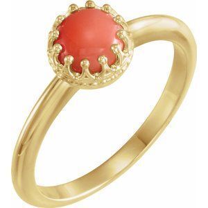 14K Yellow 6 mm Round Pink Coral Ring - 71560:6001:P