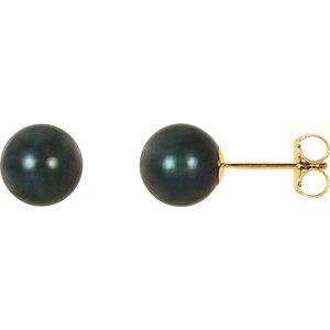 14K Yellow 7 mm Black Akoya Cultured Pearl Earrings - 61104:2619700:P