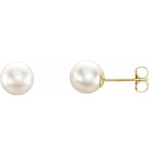 14K Yellow 7 mm White Akoya Cultured Pearl Earrings - 61103:2619730:P