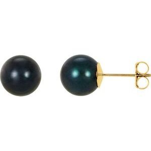 14K Yellow 8 mm Black Akoya Cultured Pearl Earrings - 61104:2521760:P
