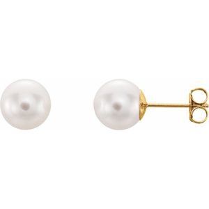 14K Yellow 8 mm White Akoya Cultured Pearl Earrings - 61103:2521330:P