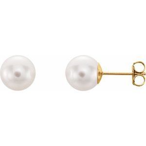 14K Yellow 8 mm White Akoya Cultured Pearl Earrings - 61103:2521330:P