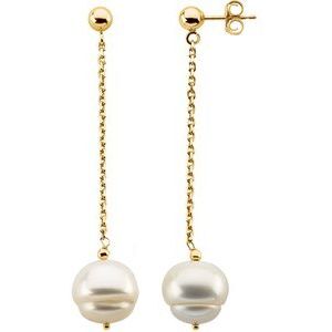 14K Yellow 9-11 mm Freshwater Cultured Pearl Dangle Earrings - 65763:60001:P