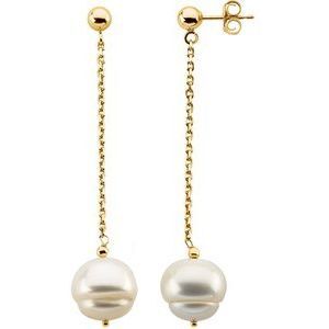 14K Yellow 9-11 mm Freshwater Cultured Pearl Dangle Earrings - 65763:60001:P