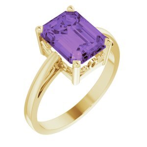 14K Yellow Amethyst Scroll Setting Ring - 70534:101:P