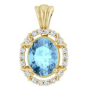 14K Yellow Aquamarine & 1/6 CTW Diamond Pendant   - 86723:6001:P