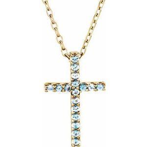 14K Yellow Aquamarine Petite Cross 16" Necklace  - R42147:114:P