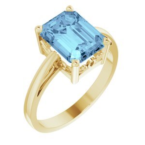 14K Yellow Aquamarine Scroll Setting Ring - 70534:103:P