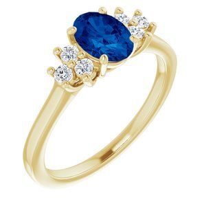 14K Yellow Blue Sapphire  & 1/5 CTW Diamond Ring - 71604:70008:P
