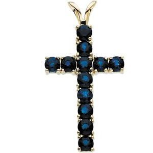 14K Yellow Blue Sapphire Cross Pendant - R8041S:163741:P