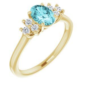 14K Yellow Blue Zircon  & 1/5 CTW Diamond Ring - 71604:70020:P