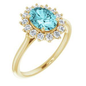 14K Yellow Blue Zircon & 3/8 CTW Diamond Ring - 71606:70022:P