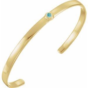 14K Yellow Blue Zircon Cuff 6" Bracelet - BRC764:60021:P