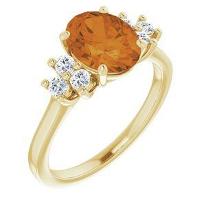 14K Yellow Citrine & 1/4 CTW Diamond Ring - 71604:70016:P