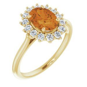 14K Yellow Citrine & 3/8 CTW Diamond Ring - 71606:70012:P