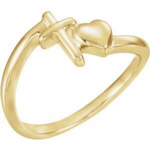 14K Yellow Cross & Heart Chastity Ring - R16678:100001:P