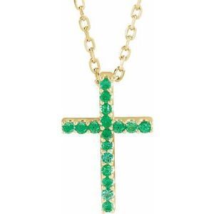 14K Yellow Emerald Petite Cross 16" Necklace  - R42147:60009:P