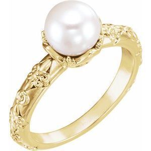 14K Yellow Freshwater Cultured Pearl & .025 CTW Diamond Ring - 6498:601:P