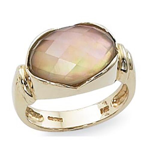 14K Yellow Gold 14 x 10 Oval Checkerboard Bronze Mop Ring