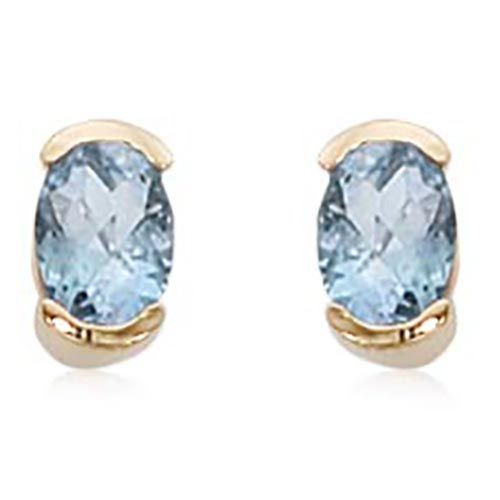 14K Yellow Gold 2-7 x 5 Oval Sky Blue Topaz Earrings