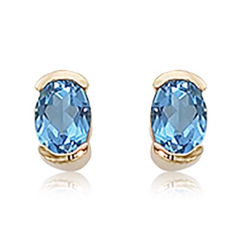 14K Yellow Gold 2-7 x 5 Oval Swiss Blue Topaz Earrings