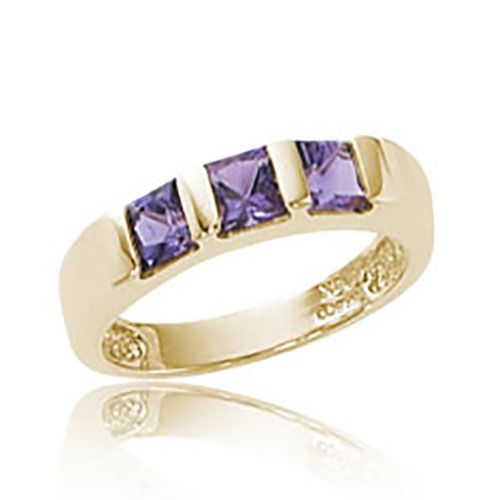 14K Yellow Gold 3-4mm Princess Amethyst Ring