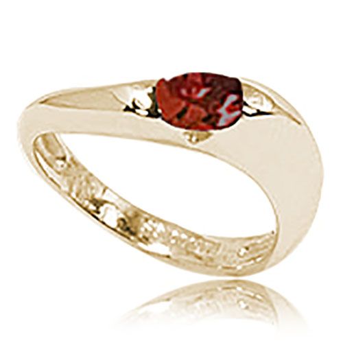 14K Yellow Gold 6 x 4 Fac Oval Garnet Ring