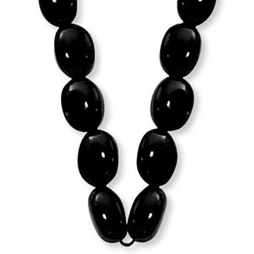 14K Yellow Gold 6 x 4 Tumbled Onyx Bead Necklace - 320OX18