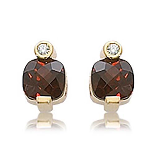 14K Yellow Gold 7mm Checkerboard Cushion & 2-.03 Diamond-Cm Earrings