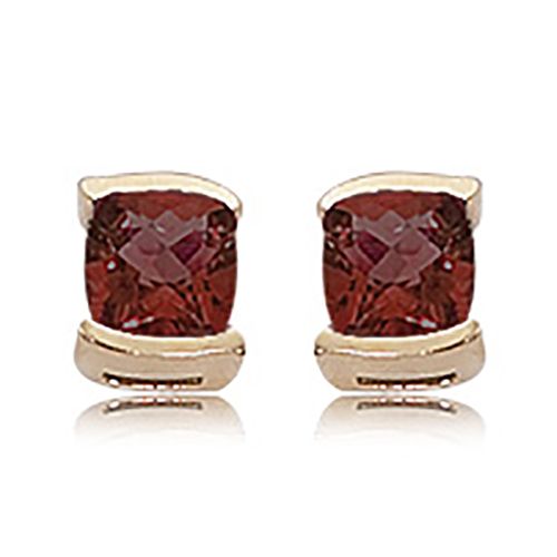 14K Yellow Gold 7mm Cushion Checkerboard Garnet Earrings