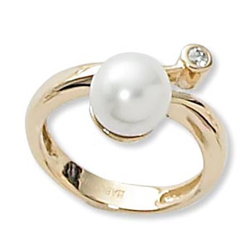 14K Yellow Gold 8mm Fw-Pearl & .05 Diamond Ring