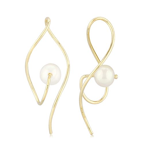 14K Yellow Gold Curved Marquise with Fwp Earrings - 14406FP