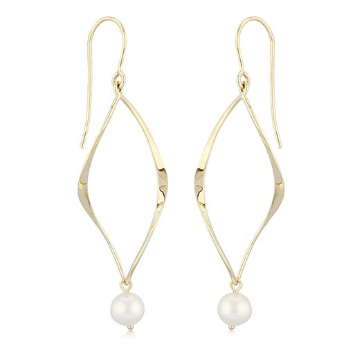 14K Yellow Gold Curved Rhomboid Earrings - 14398FP
