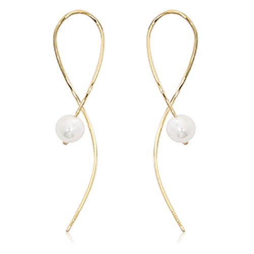 14K Yellow Gold Curved Sweep with Fwp Earrings
