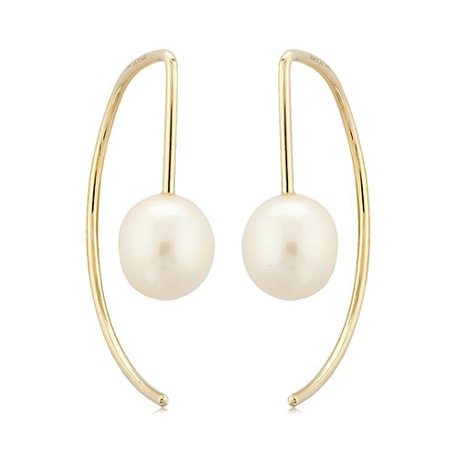 14K Yellow Gold Curved Threader with Fwp Earrings - 14351FP