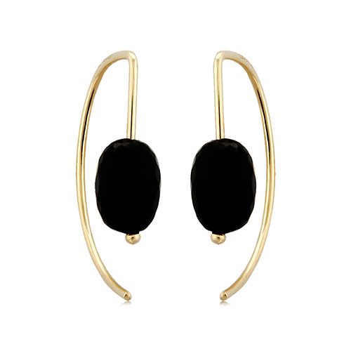 14K Yellow Gold Curved Threader with Onyx Earrings - 14351OX