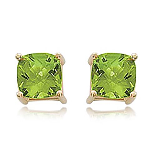 14K Yellow Gold Cushion Checkerboard 7mm-Peridot Earrings