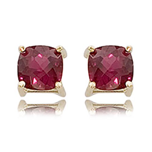 14K Yellow Gold Cushion Checkerboard 7mm Pink Tourmaline Earrings