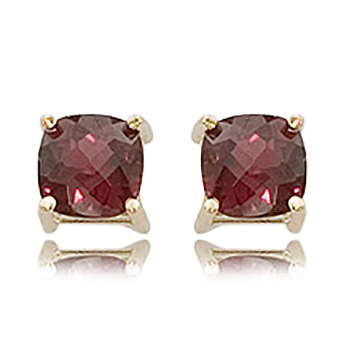 14K Yellow Gold Cushion Checkerboard 7mm Rhodolite Earrings