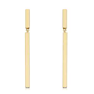 14K Yellow Gold Dbl Square Column Drop Earrings