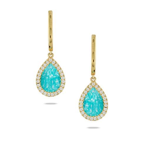 14k Yellow Gold Diamond Earring With Clear Quartz Over Amazonite - E7106AZ-C