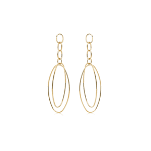 14K Yellow Gold Double Oval Drop Earrings