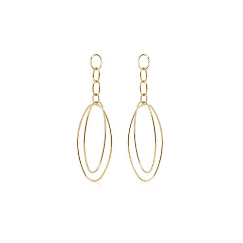 14K Yellow Gold Double Oval Drop Earrings